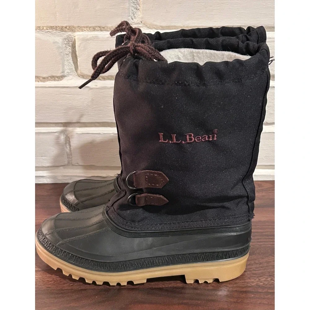 LL Bean Kids Winter Snow Boots Black Insulated Size 3 Gorpcore Bean Boot Vintage
